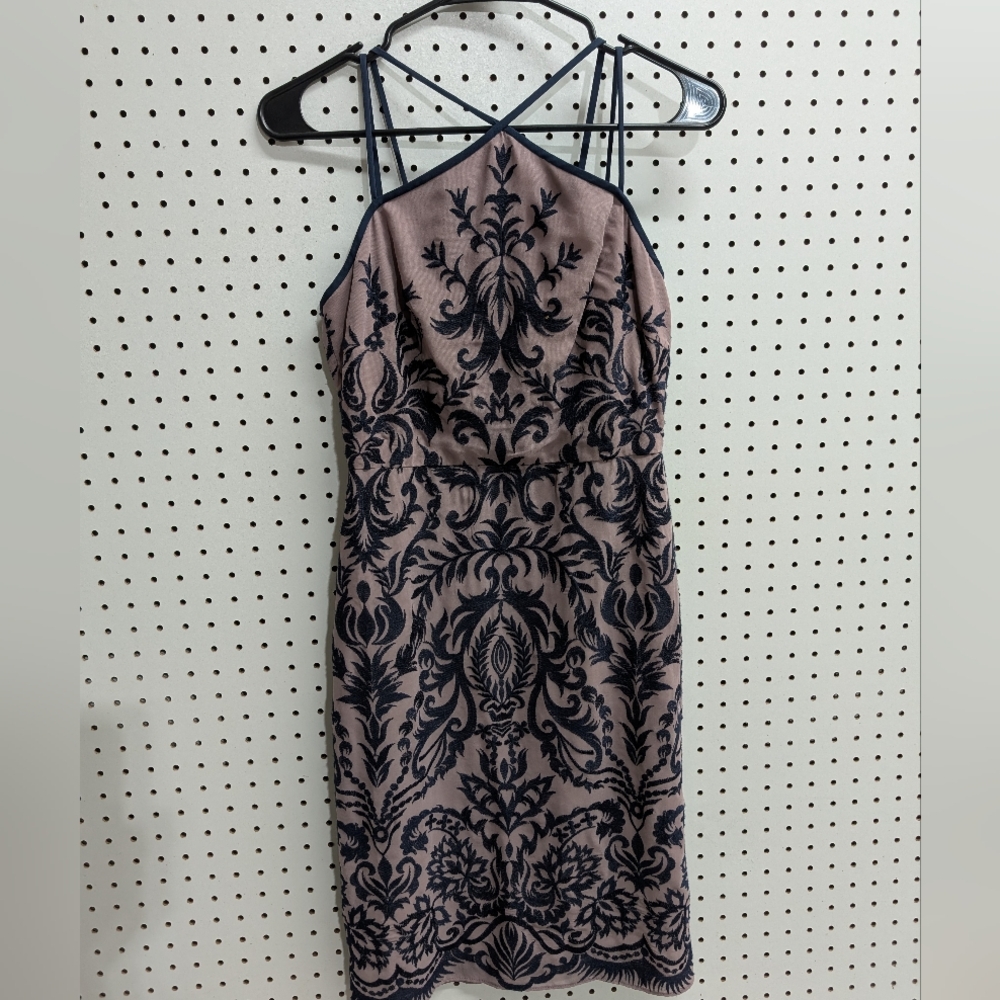 BCBGMaxAzria Lilac Mauve Embroidered Halter Dress